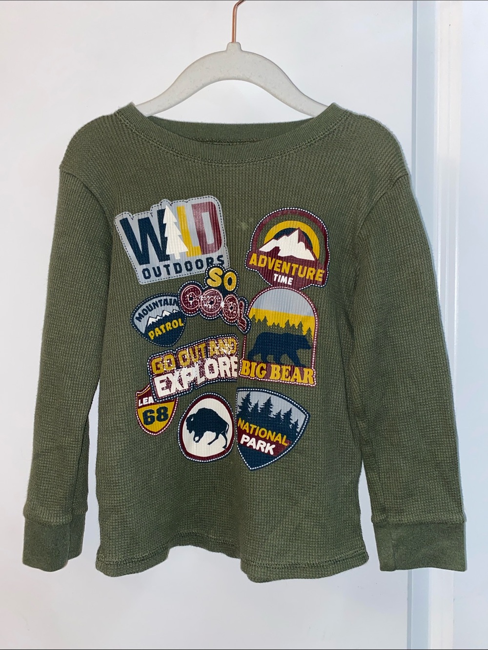Garanimals Olive Green Patch Graphic Long Sleeve Top